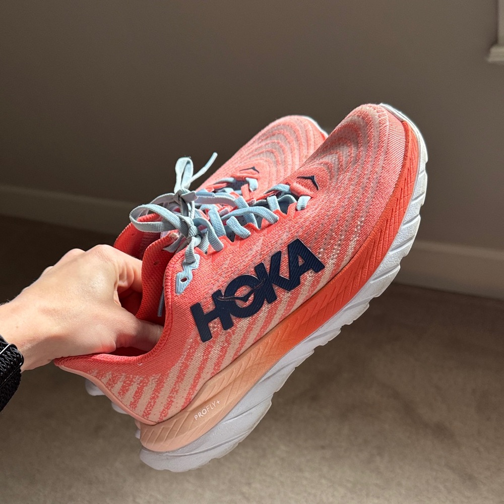 Hoka Vibrant Coral and Orange Sneakers